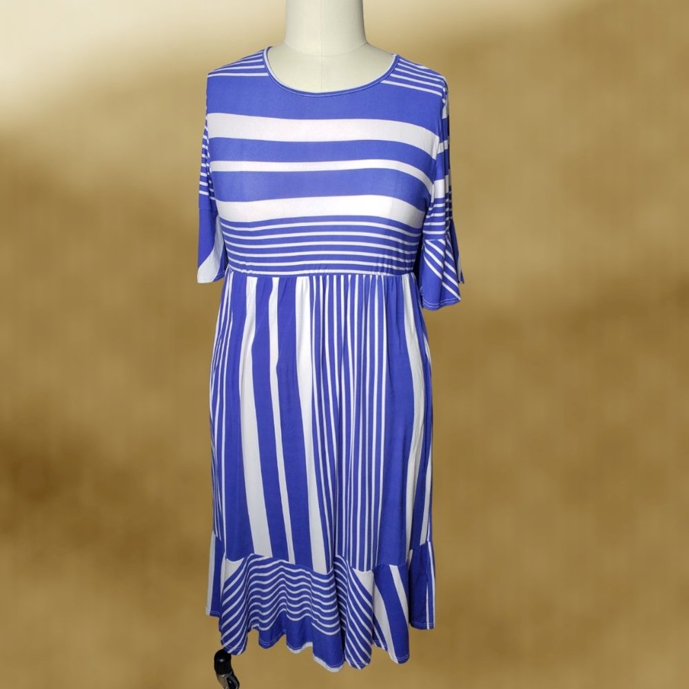 egs by eloges Navy Blue & White Striped Ruffle Dress  Size 2X